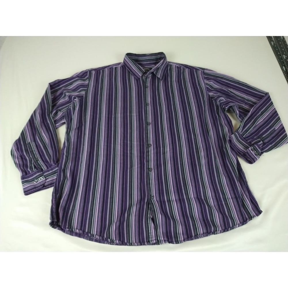 Claiborne Button Down Shirt Mens XXL Purple Stripe Cotton Long Sleeve Lightweigh